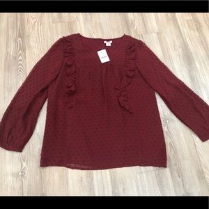 J Crew Ruffle front top in clip dot size 0